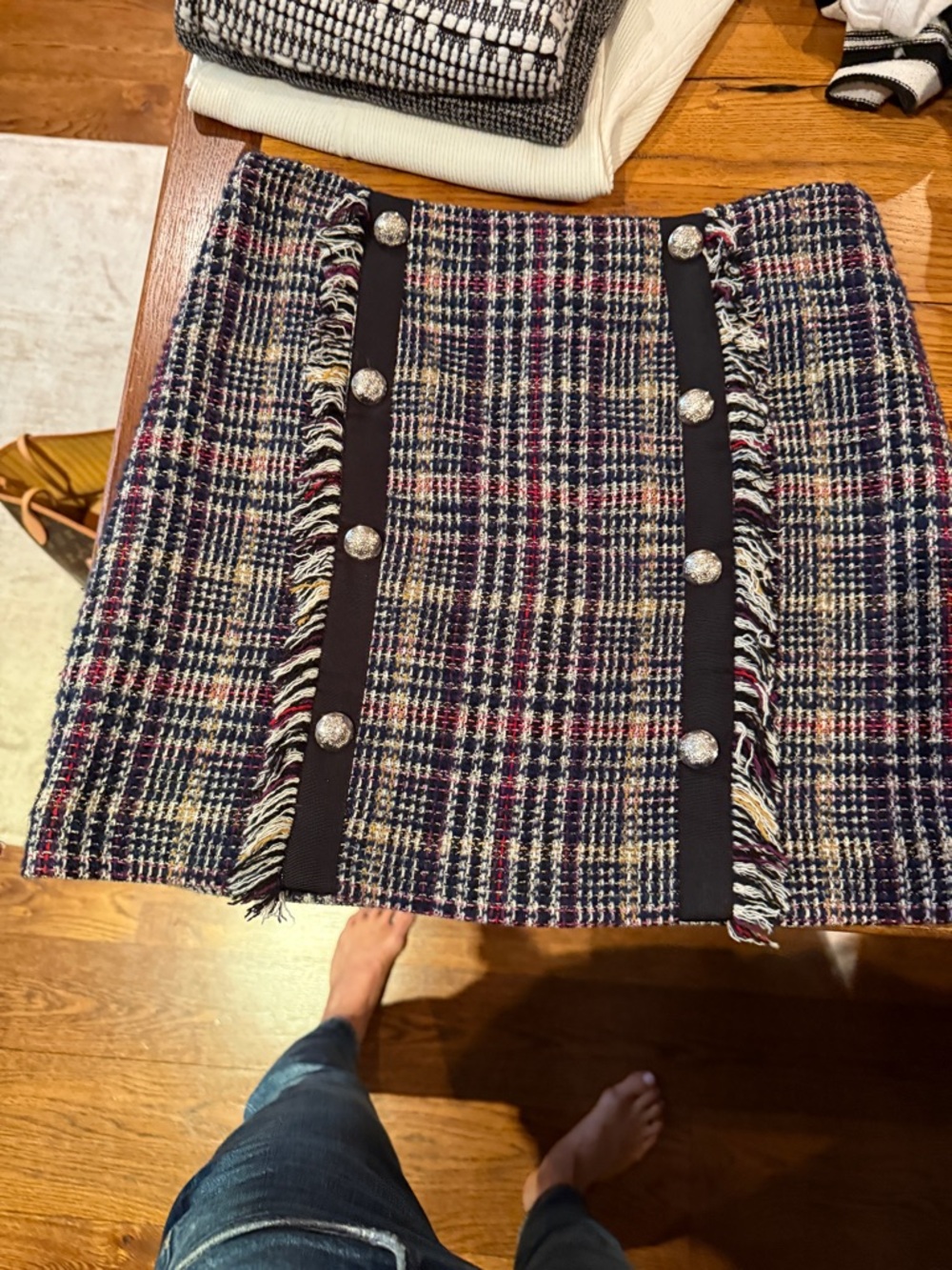 Veronica Beard Classic Tweed Mini Skirt in Navy Multi